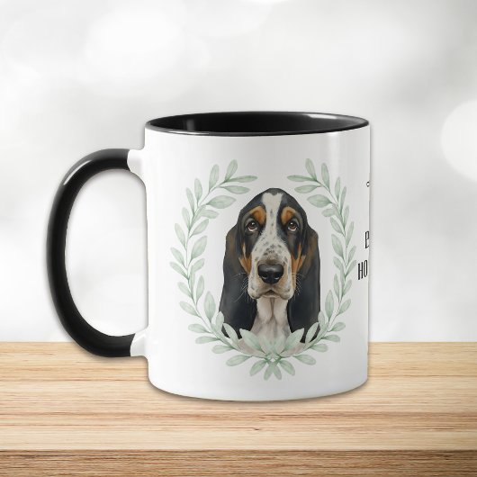 Eucalyptus Wreath Basset Hound Dog Monogram Mok