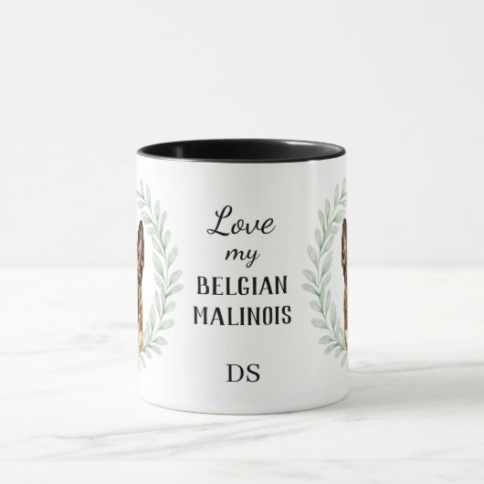 Eucalyptus Wreath Belgian Malinois Dog Monogram Mok (Midden)