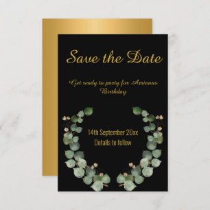 EUCALYPTUS WREATH BLACK GOLD RESPONS RSVP-KAART RSVP KAARTJE