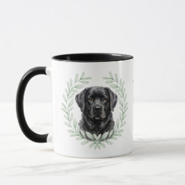 Eucalyptus Wreath Black Labrador Dog Monogram Mok