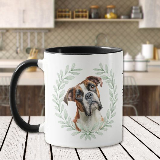 Eucalyptus Wreath Boxer Dog Monogram Mok