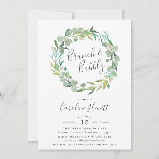Eucalyptus Wreath Brunch & Bubble Invitation Kaart (Voorkant)