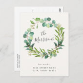 Eucalyptus Wreath Calligraphy Change of Address Briefkaart (Voorkant / Achterkant)