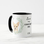 Eucalyptus Wreath Fawn Brown Chihuahua Monogram Mok (Voorkant links)