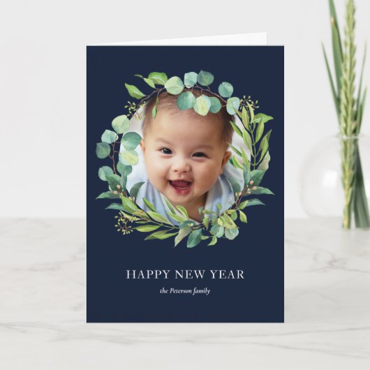 Eucalyptus Wreath | Green Foliage New Year Photo Feestdagen Kaart (Voorkant)