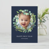 Eucalyptus Wreath | Green Foliage New Year Photo Feestdagenkaart (Staand voorkant)