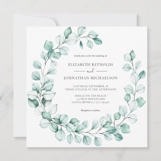 Eucalyptus Wreath Greenery Elegant Waterverf Kaart (Voorkant)