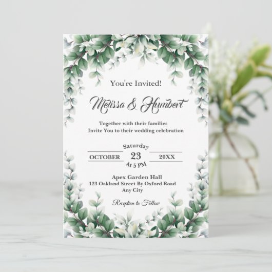 Eucalyptus Wreath Greenery Foliage Leaf Wedding Kaart (Staand voorkant)