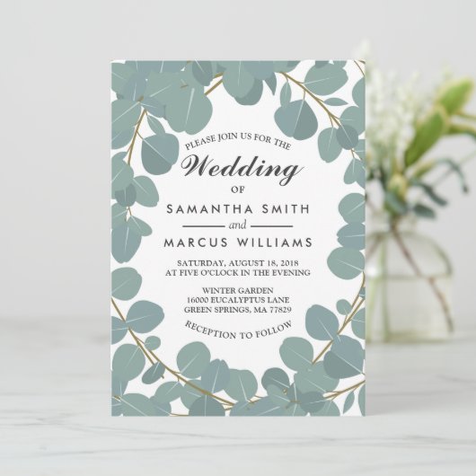 Eucalyptus Wreath Greenery Wedding Invitation Kaart (Staand voorkant)