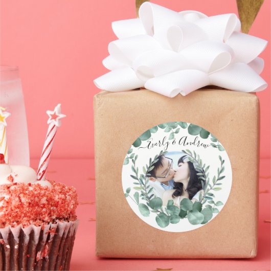 Eucalyptus Wreath Leaves Foto Ronde Sticker (Feest)