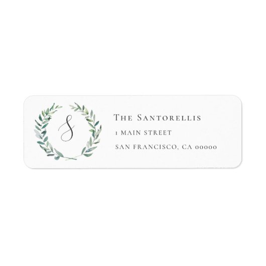 Eucalyptus Wreath Monogram Return Address Labels (Voorkant)