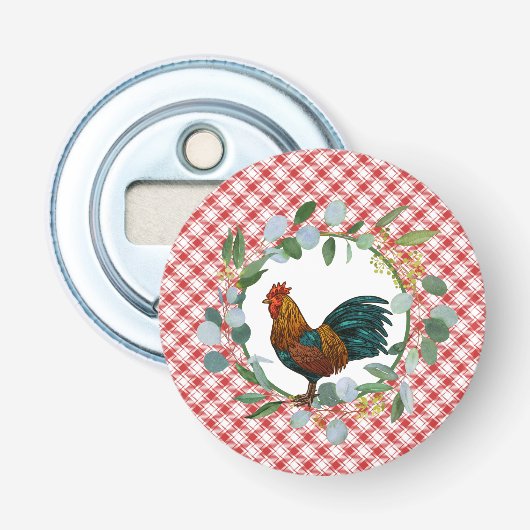 Eucalyptus Wreath & Rooster Farmhouse Button Flesopener (Voorkant)