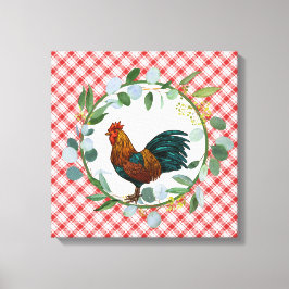 Eucalyptus Wreath & Rooster Farmhouse Canvas Afdruk