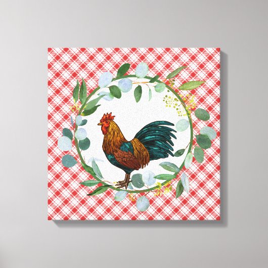 Eucalyptus Wreath & Rooster Farmhouse Canvas Afdruk (Voorkant)