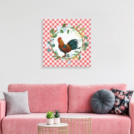 Eucalyptus Wreath & Rooster Farmhouse Canvas Afdruk (Insitu (Woonkamer))
