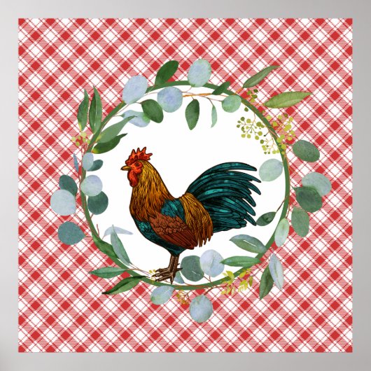 Eucalyptus Wreath & Rooster Farmhouse Poster (Voorkant)