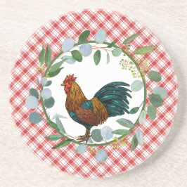 Eucalyptus Wreath & Rooster Farmhouse Zandsteen Onderzetter