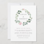 Eucalyptus Wreath, roze Floral Wedding Kaart (Voorkant)
