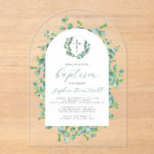 Eucalyptus Wreath Silver Cross Arch Baptism Acryl Uitnodigingen (Voorkant)