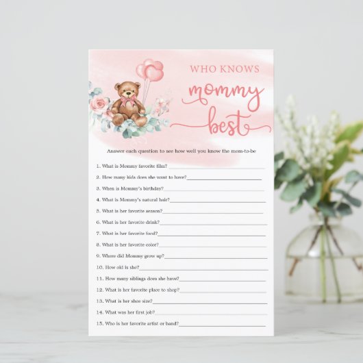 Eucalyptus Wreath Teddy Bear Baby shower game (Staand voorkant)