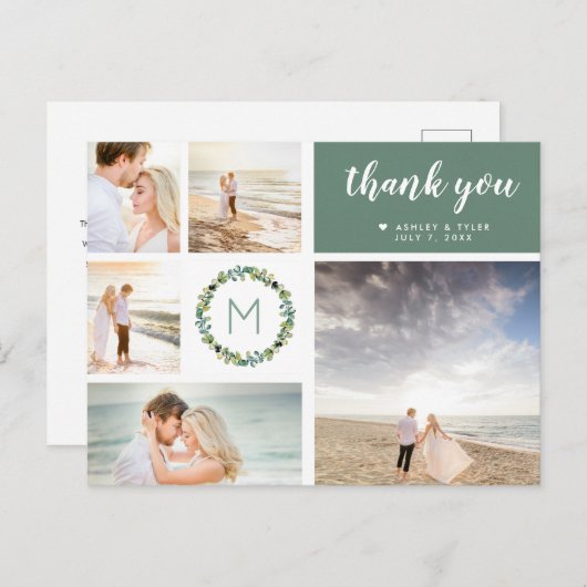 Eucalyptus Wreath Weddenschap Foto Collage Harteli Briefkaart (Voorkant / Achterkant)