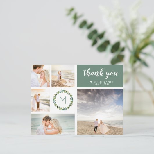 Eucalyptus Wreath Weddenschap Foto Collage Harteli Briefkaart (Staand voorkant)