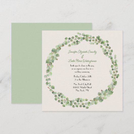 Eucalyptus Wreath Wedding Kaart (Voorkant / Achterkant)