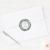 Eucalyptus Wreath Wedding Name Favor Green Silver Ronde Sticker (Envelop)