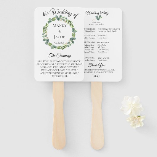 Eucalyptus Wreath Wedding Program Handwaaier (Voorkant en achterkant)