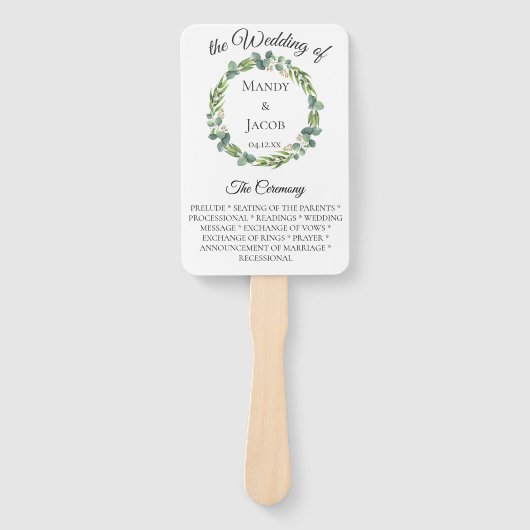 Eucalyptus Wreath Wedding Program Handwaaier (Voorkant)