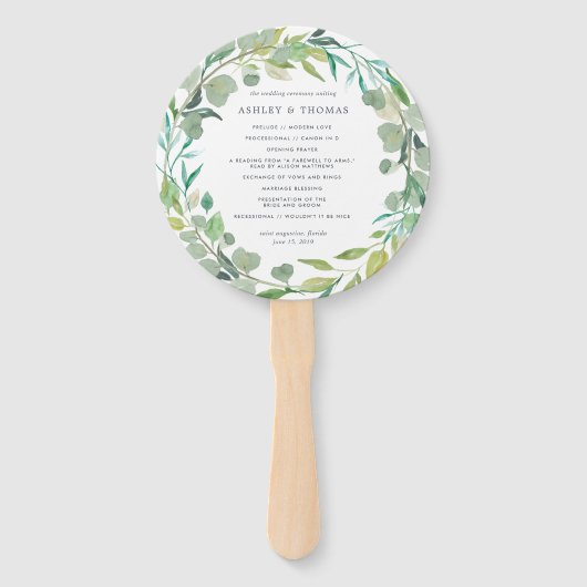Eucalyptus Wreath Wedding Program Handwaaier (Voorkant)