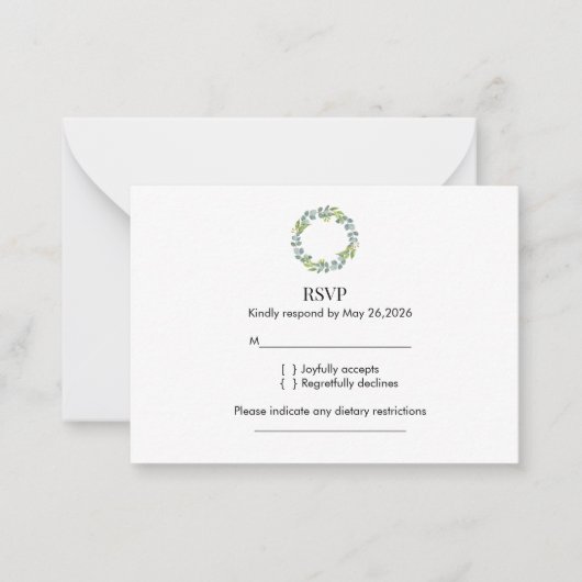 Eucalyptus Wreath Wedding RSVP Notitiekaartje (Voorkant)