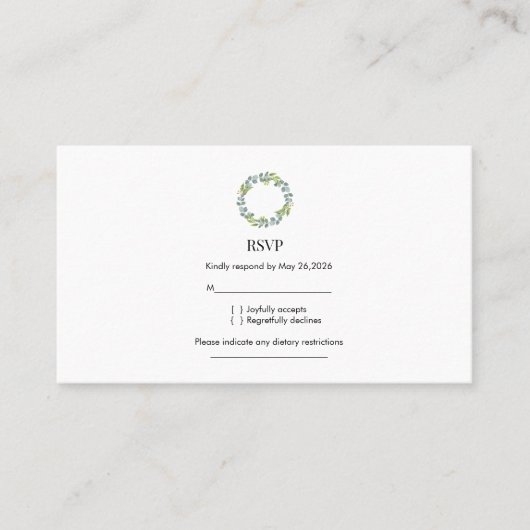 Eucalyptus Wreath Wedding RSVP Visitekaartje (Voorkant)