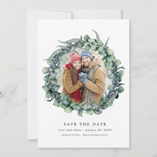 Eucalyptus Wreath Wedding Save the Date (Voorkant)