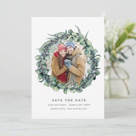 Eucalyptus Wreath Wedding Save the Date (Staand voorkant)