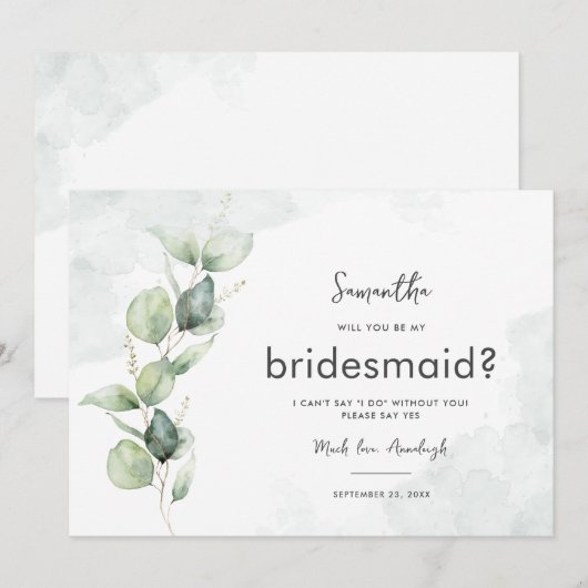 Eucalyptus zal je mijn bruidsmeisje Kaart zijn (Voorkant / Achterkant)