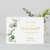 Eucalyptus zal je mijn bruidsmeisje voorstel zijn folie uitnodiging (Staand Voorkant)