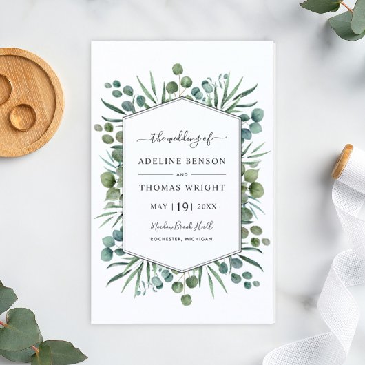 Eucalyptus Zeshoekig Huwelijksprogramma in lijstje