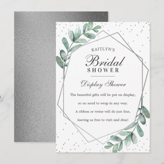Eucalyptus Zilver Geometrische Bruidsdouche Informatiekaartje (Voorkant / Achterkant)