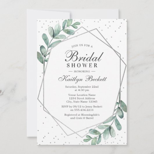 Eucalyptus Zilver Geometrische Bruidsmeisjesfeest Kaart (Voorkant)