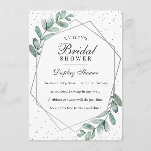 Eucalyptus Zilver Geometrische Bruiloftsborrel Informatiekaartje (Voorkant)