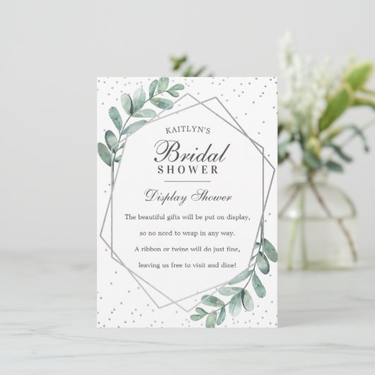 Eucalyptus Zilver Geometrische Bruiloftsborrel Informatiekaartje (Staand voorkant)