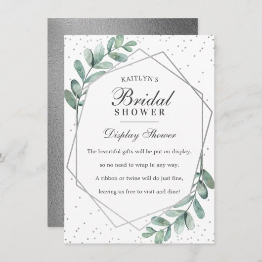 Eucalyptus Zilver Geometrische Bruiloftsborrel Informatiekaartje (Voorkant / Achterkant)