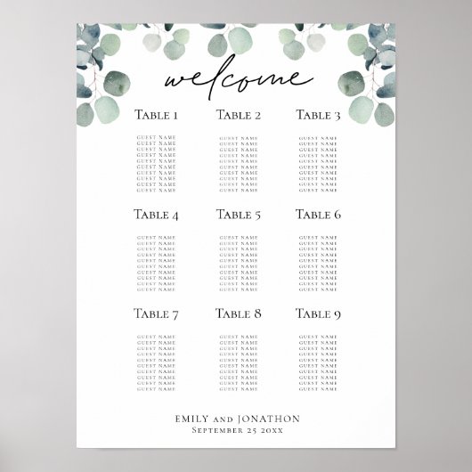 Eucalyptus zitplaatsindeling trouwkaart welkom gra poster (Voorkant)