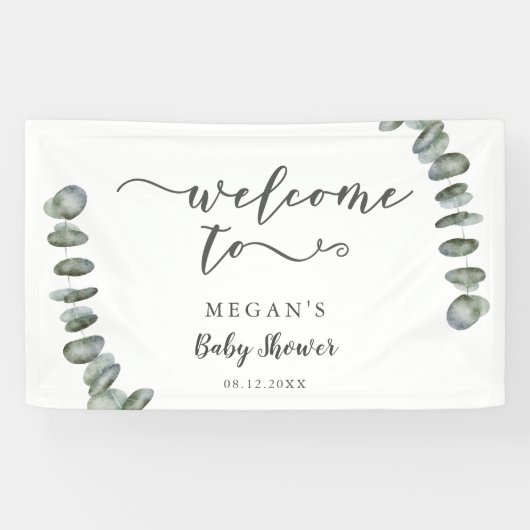 Eucalyptus Zomergroen Baby shower Welkom Spandoek (Horizontaal)