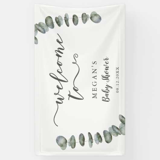 Eucalyptus Zomergroen Baby shower Welkom Spandoek (Verticaal)