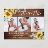 Eucalyptus Zonnebloem 3 FOTO Bruiloft Save the Dat Aankondigingskaart (Voorkant)