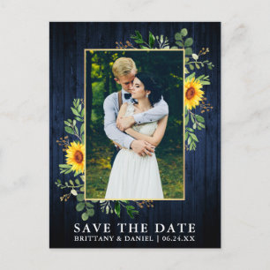 Eucalyptus Zonnebloem Blauw Hout Save the Date Briefkaart