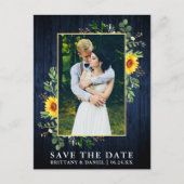 Eucalyptus Zonnebloem Blauw Hout Save the Date Briefkaart (Voorkant)