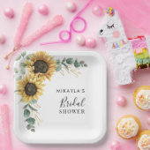 Eucalyptus Zonnebloem Bloemen Bruidsdouche Papieren Bordje (Feest)